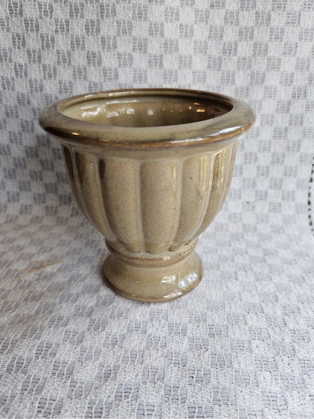 Glazed Ceramic Pedestal Planter Vase in Beige